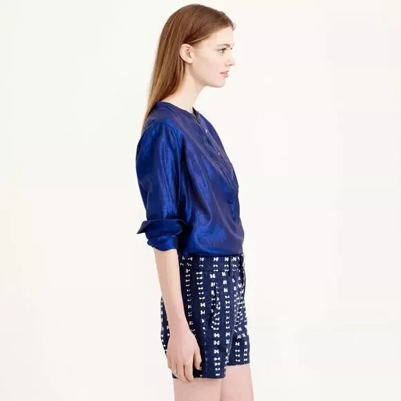 J.Crew Faded Adire Shorts Navy Blue Shibori Indigo Size 8 - Picture 3 of 10